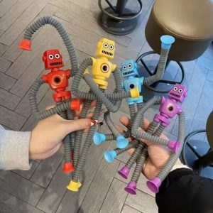 Telescopic Tube Portable Versatile Cartoon Robot Decompressing Toy, Popular Creative Sensory Toy With Suction Cups
